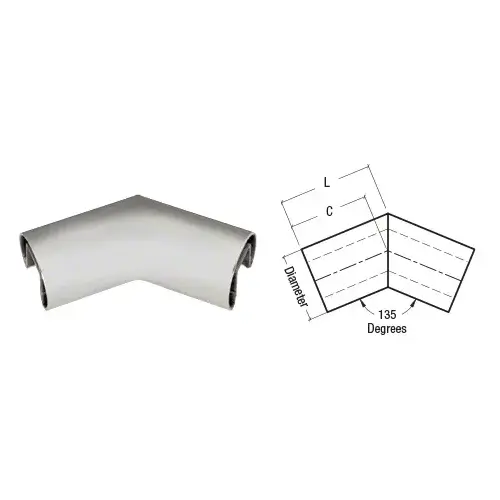 Brushed Stainless 2-1/2" Diameter 135 Degree Horizontal Corner for 3/4" Glass Cap Railing Brushed Stainless 2-1/2" Diameter 135 Degree Horizontal Corner for 3/4" Glass Cap Railing