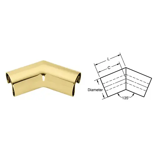 Polished Brass 2-1/2" Diameter 135 Degree Horizontal Corner for 1/2 or 5/8" Glass Cap Railing Polished Brass 2-1/2" Diameter 135 Degree Horizontal Corner for 1/2 or 5/8" Glass Cap Railing