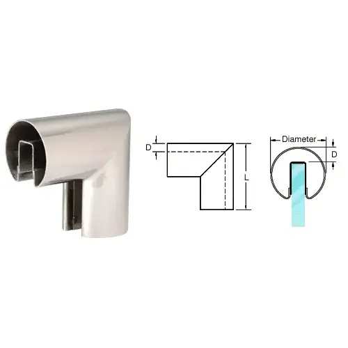 Brushed Stainless 3" 90 degree Vertical Corner for 1/2" or 5/8" Glass Cap Railing Brushed Stainless 3" 90 degree Vertical Corner for 1/2" or 5/8" Glass Cap Railing