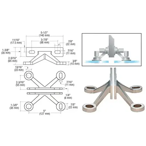 Brushed Stainless Four Arm 'V' Wall/Fin Mounted Fitting