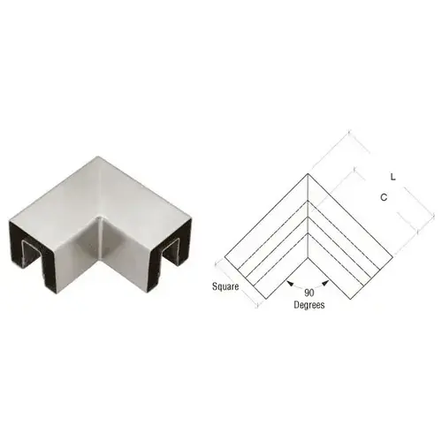 Brushed Stainless 90 Degree Horizontal Corner for 1-1/2" Square Glass Cap Railing