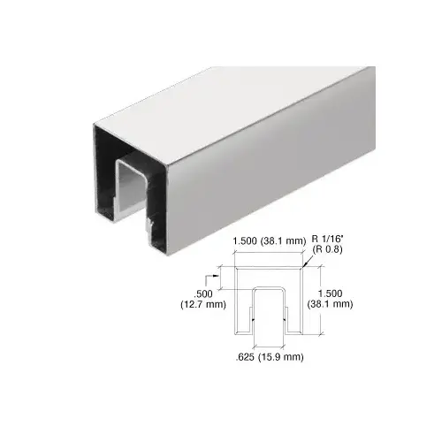 Brushed Stainless Steel 1-1/2" Square Crisp Corner Cap Rail for 1/2" Glass Brushed Stainless Steel 1-1/2" Square Crisp Corner Cap Rail for 1/2" Glass