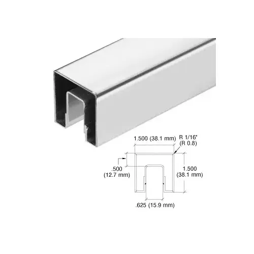 Polished Stainless Steel 1-1/2" Square Crisp Corner Cap Rail for 1/2" Glass Polished Stainless Steel 1-1/2" Square Crisp Corner Cap Rail for 1/2" Glass