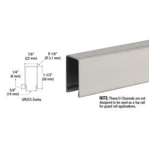 CRL GRUC5BS10 Brushed Stainless U-Channel Cap for 1/2" or 5/8" Glass 120" Length