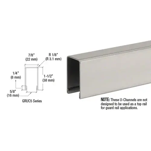 Brushed Stainless U-Channel Cap for 1/2" or 5/8" Glass 120" Length