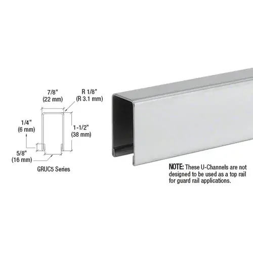 Polished Stainless U-Channel Cap for 1/2" or 5/8" Glass 120" Length