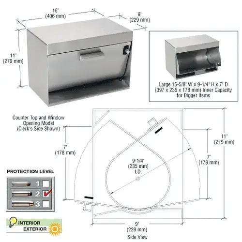 Brushed Stainless Counter Top/Window Opening Pass-Thru Hopper