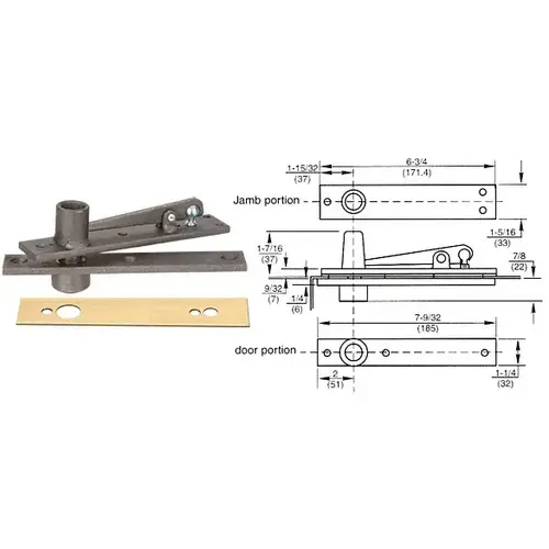 Heavy-Duty Center-Hung Top Pivot with Polished Brass Cover Plate Heavy-Duty Center-Hung Top Pivot with Polished Brass Cover Plate