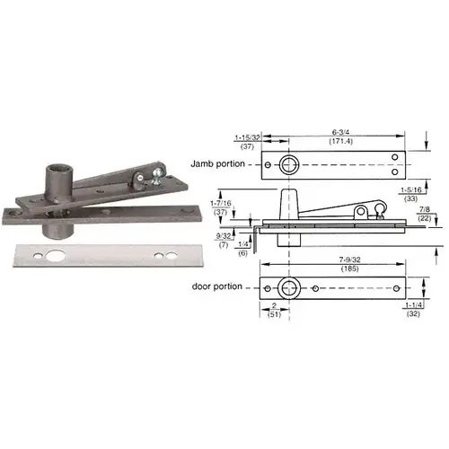 Heavy-Duty Center-Hung Top Pivot with Satin Chrome Cover Plate Heavy-Duty Center-Hung Top Pivot with Satin Chrome Cover Plate