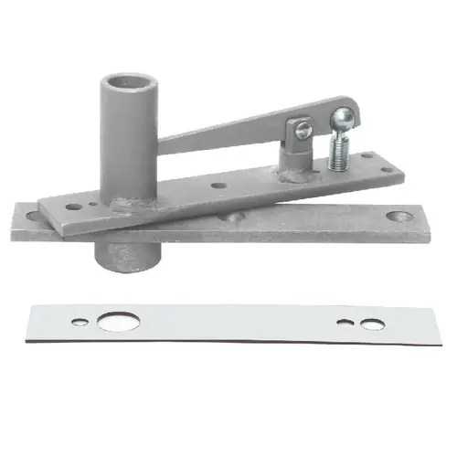 Heavy-Duty Long Pivot Pin Center-Hung Top Pivot with Satin Chrome Cover Plate Heavy-Duty Long Pivot Pin Center-Hung Top Pivot with Satin Chrome Cover Plate