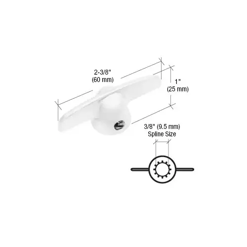 White T-Crank Window Handle with 3/8" Spline Size for Pella