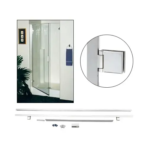 Brite Anodized 72" High Frameless KD Hinged Door Kit for 1/4" Glass