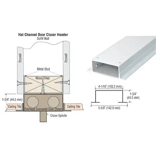 White 4" Hat Channel for 36" Single Door Closer Header White 4" Hat Channel for 36" Single Door Closer Header