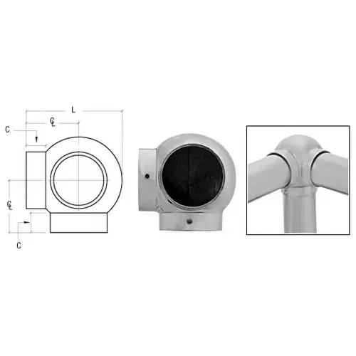 Brushed Stainless 2-5/8" 90 Degree Ball Type Side Outlet Elbow for 1-1/2" Tubing Brushed Stainless 2-5/8" 90 Degree Ball Type Side Outlet Elbow for 1-1/2" Tubing