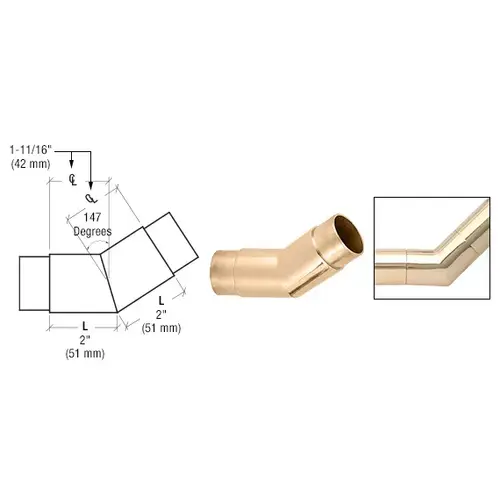 Polished Brass 147 Degree Flush Angle for 2" Tubing Polished Brass 147 Degree Flush Angle for 2" Tubing