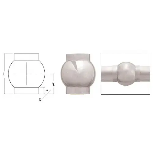 Polished Stainless 3-5/16" Ball Type Inline Outlet for 2" Tubing Polished Stainless 3-5/16" Ball Type Inline Outlet for 2" Tubing
