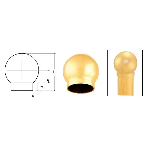 Polished Brass 3-5/16" Ball Type End Cap for 2" Tubing Polished Brass 3-5/16" Ball Type End Cap for 2" Tubing