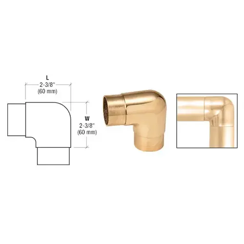 Polished Brass Sharp Radius 90 Degree Corner for 2" Tubing