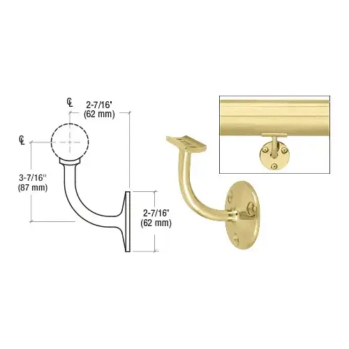 Polished Brass Del Mar Series Wall Mounted Hand Railing Bracket for 2" Tubing Polished Brass Del Mar Series Wall Mounted Hand Railing Bracket for 2" Tubing