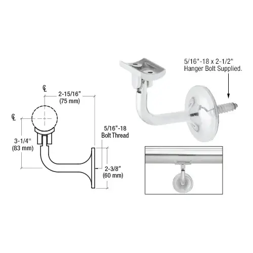 Polished Stainless La Jolla Series Wall Mounted Hand Rail Bracket for 1.9" to 2" Hand Rail Tubing Polished Stainless La Jolla Series Wall Mounted Hand Rail Bracket for 1.9" to 2" Hand Rail Tubing