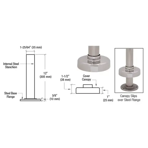 Brushed Stainless Steel Flange and Canopy for 2" Tubing Brushed Stainless Steel Flange and Canopy for 2" Tubing