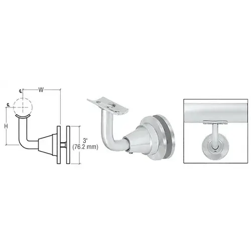 Satin Anodized Aluminum Newport Series Glass Mounted Hand Rail Bracket Satin Anodized Aluminum Newport Series Glass Mounted Hand Rail Bracket