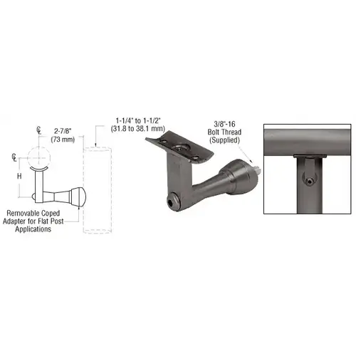 Dark Bronze Aluminum Manhattan Series Post Mounted Hand Rail Bracket Dark Bronze Aluminum Manhattan Series Post Mounted Hand Rail Bracket