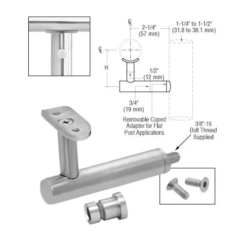 316 Brushed Stainless Short Arm Malibu Series Post Mounted Hand Rail Bracket