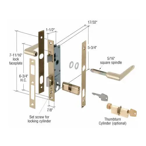 Brass Storm Door Mortise Lock with 6-3/4" Screw Holes Brass Storm Door Mortise Lock with 6-3/4" Screw Holes