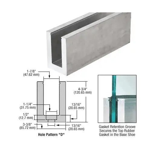 L25S Series Mill Aluminum 118-1/8" Square Base Shoe Drilled for 1-1/16" Glass L25S Series Mill Aluminum 118-1/8" Square Base Shoe Drilled for 1-1/16" Glass