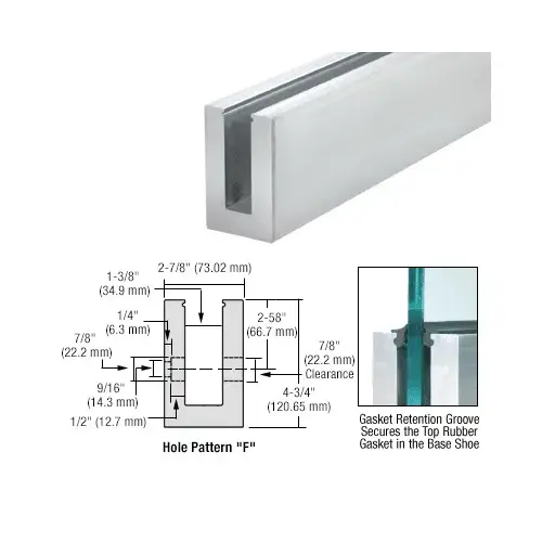 L56S Series Mill Aluminum Standard Square Base Shoe 10' Drilled with Fascia Holes Pattern "F" for 9/16" Glass L56S Series Mill Aluminum Standard Square Base Shoe 10' Drilled with Fascia Holes Pattern "F" for 9/16" Glass