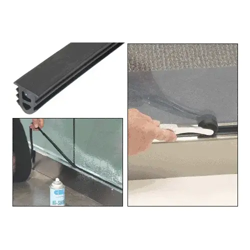 Black Top Rubber Gasket for Laminated Tempered Glass Base Shoe - 200' Roll