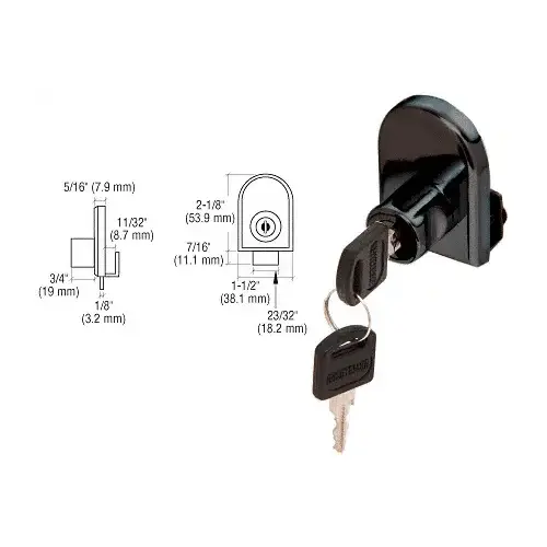 Black Cabinet Lock for Hinged Glass Door - Keyed Alike