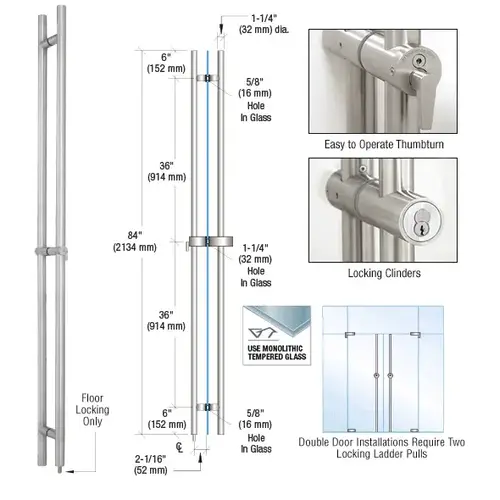 316 Brushed Stainless 84" Locking Ladder Pull 316 Brushed Stainless 84" Locking Ladder Pull