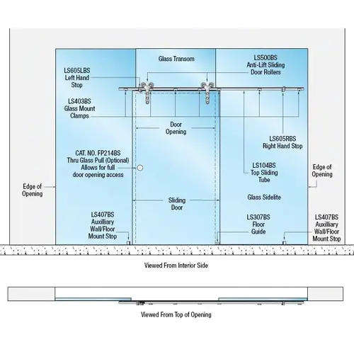 316 Brushed Stainless Double Roller Laguna Series Single Sliding Door Glass Mount Installation Assembly 316 Brushed Stainless Double Roller Laguna Series Single Sliding Door Glass Mount Installation Assembly
