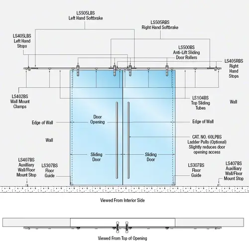 316 Brushed Stainless Laguna Series Wall Mount Bi-Parting Slider with Softbrake Kit 316 Brushed Stainless Laguna Series Wall Mount Bi-Parting Slider with Softbrake Kit