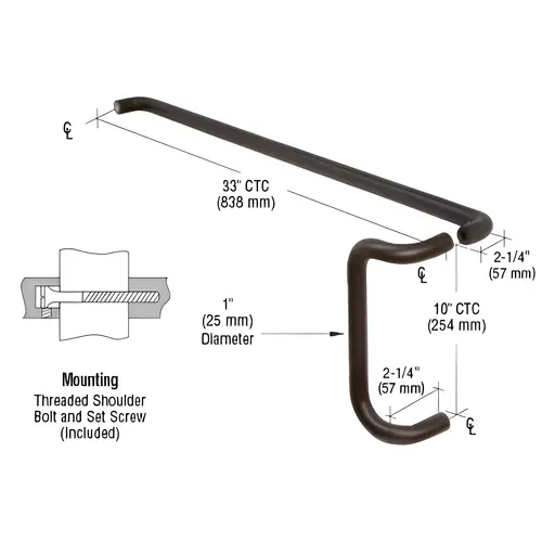 Painted Dark Bronze Solid Push Bar And Pull Handle Set, Aluminum Material, Back-To-Back Mounting, 33" Push, 10" Pull Painted Dark Bronze Solid Push Bar And Pull Handle Set, Aluminum Material, Back-To-Back Mounting, 33" Push, 10" Pull