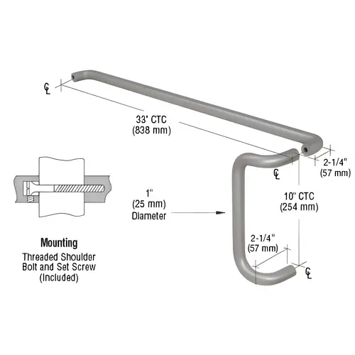 Brushed Stainless Solid Push Bar And Pull Handle Set, Aluminum Material, 10" Pull, 33" Push, Brushed Stainless Steel Finish Brushed Stainless Solid Push Bar And Pull Handle Set, Aluminum Material, 10" Pull, 33" Push, Brushed Stainless Steel Finish