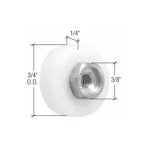 CRL M6001 3/4" Nylon Ball Bearing Shower Door Flat Edge Roller with Threaded Hex Hub White - pack of 2