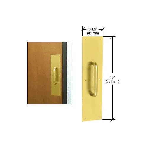 3/4" Diameter Polished Brass 6" Pull Handle with 3-1/2" x 15" Pull Plate 3/4" Diameter Polished Brass 6" Pull Handle with 3-1/2" x 15" Pull Plate
