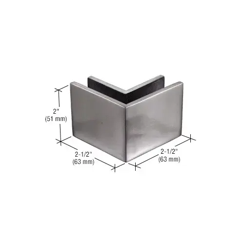 2-1/2" x 2" Brushed Stainless 90 degree Outside Corner Mall Front Clamp 2-1/2" x 2" Brushed Stainless 90 degree Outside Corner Mall Front Clamp