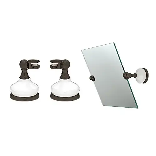 Porcelain and Oil Rubbed Bronze Mirror Pivots Pair Porcelain and Oil Rubbed Bronze Mirror Pivots Pair