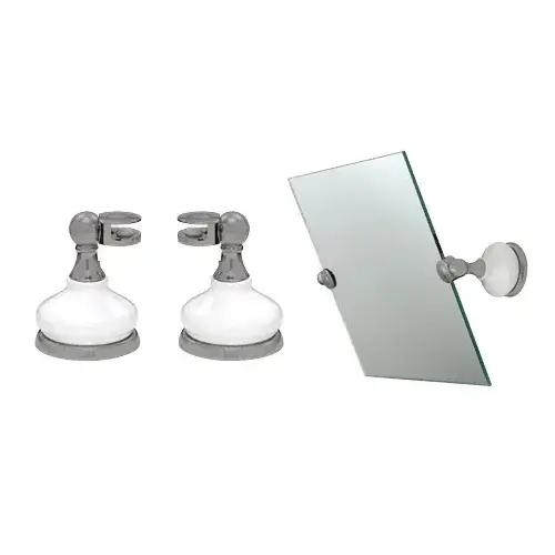 Porcelain and Brushed Nickel Mirror Pivots Pair Porcelain and Brushed Nickel Mirror Pivots Pair