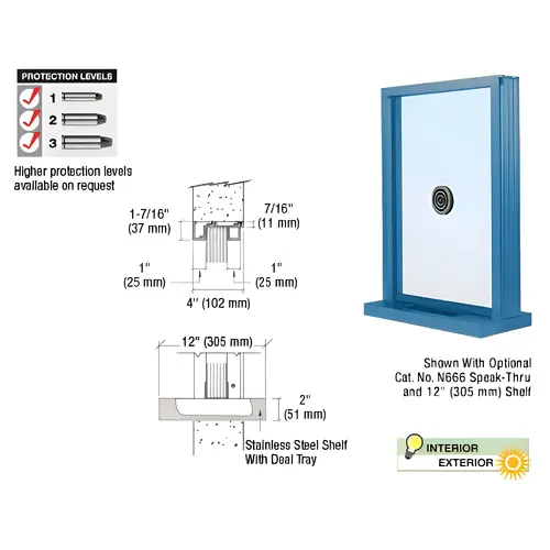Painted (Specify) Aluminum Narrow Inset Frame Exterior Glazed Exchange Window with 12" Shelf and Deal Tray Powder Coated Painted (Specify) Aluminum Narrow Inset Frame Exterior Glazed Exchange Window with 12" Shelf and Deal Tray Powder Coated