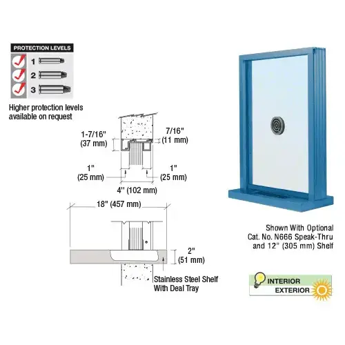 Painted (Specify) Aluminum Narrow Inset Frame Exterior Glazed Exchange Window With 18" Shelf and Deal Tray Powder Coated Painted (Specify) Aluminum Narrow Inset Frame Exterior Glazed Exchange Window With 18" Shelf and Deal Tray Powder Coated