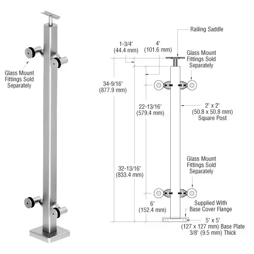 316 Polished Stainless 36" P1 Series 180 Degree Center Post Railing Kit 316 Polished Stainless 36" P1 Series 180 Degree Center Post Railing Kit