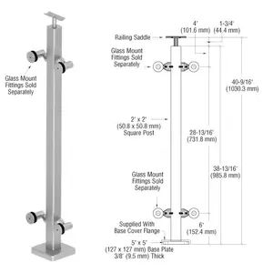 CRL P142CBS 316 Brushed Stainless 42" P1 Series 180 Degree Center Post Railing Kit