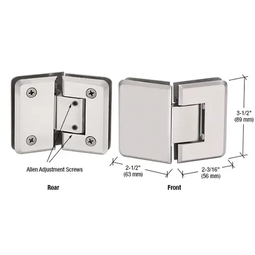 Satin Nickel Pinnacle 345 Series Adjustable 135 Degree Glass-to-Glass Hinge Satin Nickel Pinnacle 345 Series Adjustable 135 Degree Glass-to-Glass Hinge