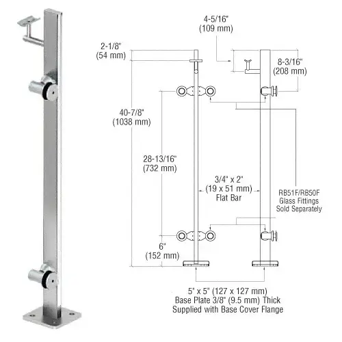 Polished Stainless 42" P3 Series Right Hand End Post Railing Kit Polished Stainless 42" P3 Series Right Hand End Post Railing Kit