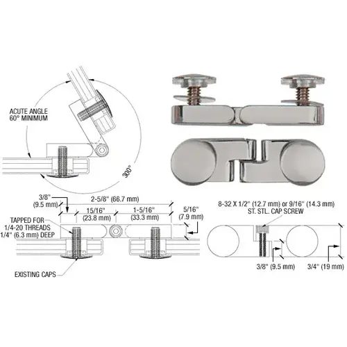 Brushed Nickel Low Profile Cap Angle Panel Connector